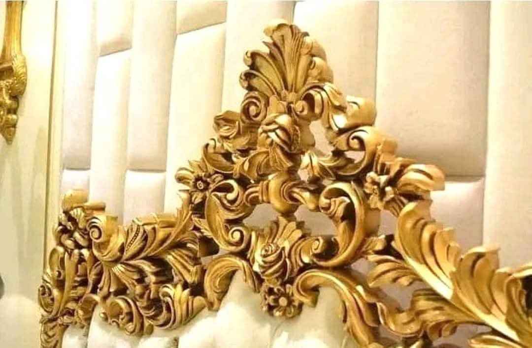 Choniti Classic Royal Bedset – Complete King Size Bedroom Set | Handmade Carving | White + Classic Gold Finish | RRF