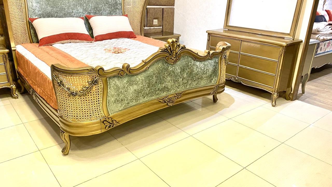Wooden French Cane Bedset – Complete Bedroom Set | Solid Sheesham Wood | High Gloss Finish | RRF